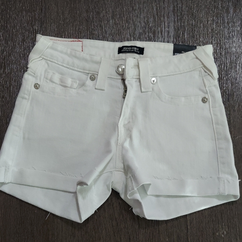 True Religion White Cuffed Denim Shorts